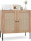 FANTASK Sideboard mit 2 Rattantüren, Küchenschrank aus Holz in Eiche, Buffetschrank Kommode industriell für Küche, Küchenschrank mit Arbeitsplatte & verstellbaren Regalen, Esszimmer, 80 x 40 x 80cm