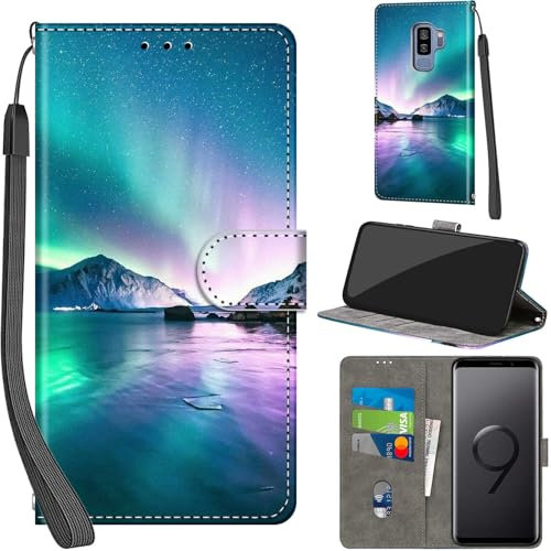 Handyhülle für Samsung Galaxy S9 Plus Hüllen Premium Leder Case Klappbar Wallet Magnet Kartenfach Standfunktion Schutzhülle kompatibel mit Samsung S9 Plus Cover,Aurora