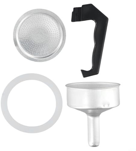 Set di guarnizioni di ricambio per caffettiera, filtro a imbuto, per caffettiere da 1 a 12 tazze, in alluminio e plastica (6 tazze)