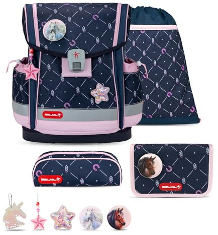 Belmil Classy Plus Schulranzen Set 6-teilig mit extra Schlüsselanhänger (405-78AG/S/K) (Midnight Gallop)