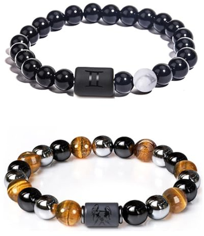Caimeytie Damen mode Elastische Perlen Armbänder,2 Stück,sternbild armband,Sternbild Zeichen von Zodiac Glück Armband 19CM,Geschenke für Damen