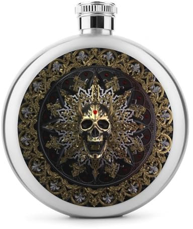 Edelstahl Flachmann Goldener Totenkopf Whiskeyflasche Schnapsflasche Hip Flask Für Whiskey Rum Wodka 9x9cm