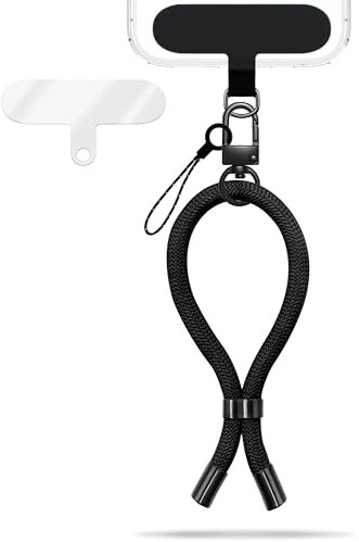 NALIA Wristy Dragonne Universelle Compatible avec Smartphone & Coques, Sangle de Poignet Réglable avec Mousqueton Métal et patch, Lien Antivol Téléphone Portable, Couleur:Noir Minuit