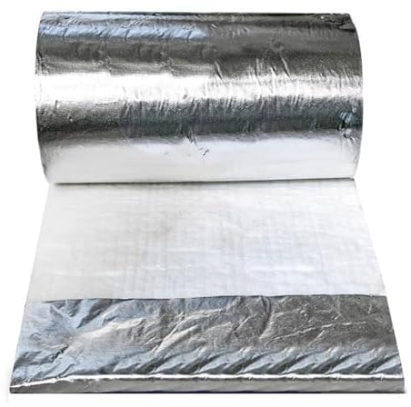 Keramikfaser-Decke Isolierung, Keramikfasermatte Hochtemperatur Isolierung Zweiseitige Aluminium-Folie Feuerfest Bis 1200°C für Holzöfen Kamine Kessel (weiß, 610mmx7000mmx20mm-120kgm³)