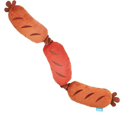 BARK Dog Toy Lickin' Links Sausage Chain Plush Toy For Dogs, 3 Squeakers, Crazy Crinkle, Super Stretch For Silly, Flingy, Fun