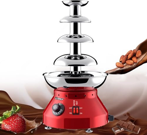 WEIZIIA Chocolate Fountain with Melting Function, Chocolate Fountain Machine Made of Stainless Steel, Electric Chocolate Fondue Fountain Machine, For Chocolate, Candy, Butter and Cheese,Red-4tier