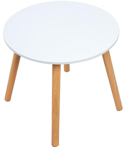 Roadoor Beistelltisch Rund, Moderne Sofatische 60 cm, Minimalistisch Skandinavischer Stil, Couchtisch mit Massivholzbeinen, für Wohnzimmer, Balkon (Weiß)