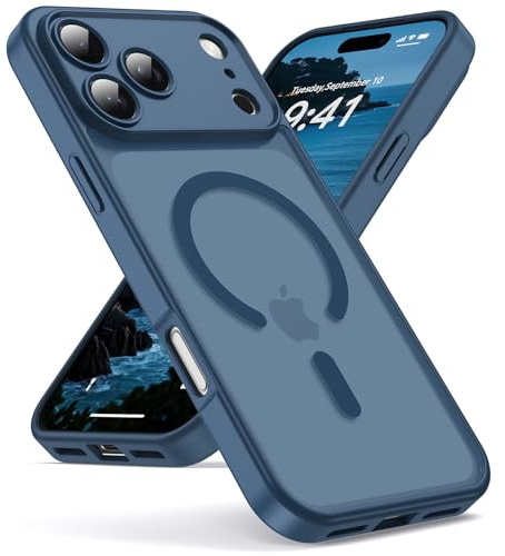 Oududianzi-Magnetisch Hülle für iPhone 17 Pro mit Magsafe, Blau | Durchscheinende Mattierte PC Rückseite TPU Silikon Schutzhülle, Kameraschutz Transluzente Matt Kratzfest Stoßfest Handyhülle