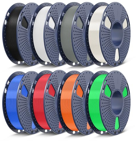 SUNLU 3D-Drucker-Filament-Bundle Mehrfarbiges PETG-Filament 1,75mm,individuell vakuumversiegelt,0,25kg pro Spule,8 Farben,Schwarz + Weiß + Grau + Transparent (Weiß + Blau +Rot +Orange +Grün)
