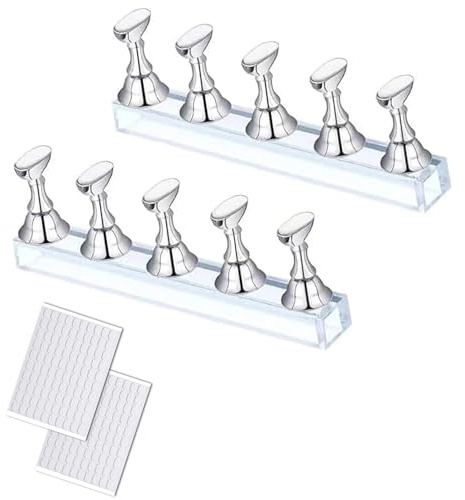 hankousi 2 Sets Magnetic Nail Tips Holder, Electroplated Silver Stand for Acrylic Nail Practice, Display Stand for False Nail Tips, DIY Nail Art Training