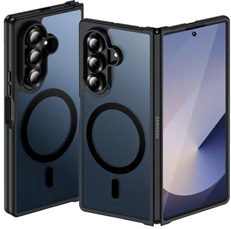 ROUMAYMAY für Samsung Galaxy Z Fold 6 Hülle, Kompatibel mit MagSafe, Transluzente Matt Rückseite Stoßfeste Extrem Haltbarkeit Case Handyhülle für Magnetisch Samsung Z Fold 6 - Schwarz