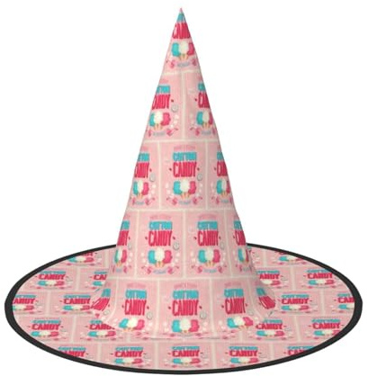 YBGHDAA Cotton Candy Printing 2 Pack Halloween Hut Hexenhüte für Partys Faltbare leichte Rollenspiel-Kappen für Cosplay