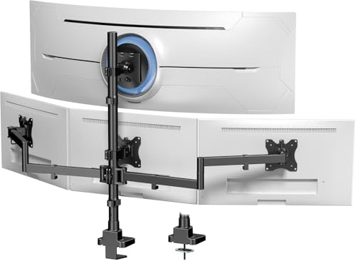 Soporte para Monitor de 4 Pantallas hasta 49 Pulgadas Ultra-Anchas y 3X 27 Pulgadas en los Brazo Inferiores, Ajustable en Altura, VESA 75/100, Negro