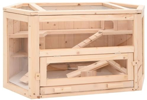 Käfig für Hamster, Hamster, Nagetiere, Lebensraum für Rennmäuse, Mäuse, Kleintiere, 80 x 40 x 43 cm, Massivholz, Tannenholz