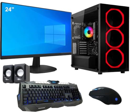 Pc Fisso Desktop i3 14100 4,7 Ghz,Ram 16Gb,Ssd Nvme 500gb,Monitor 24,Dissipatore Rgb, Windows 11 Pro,Antivirus Defender