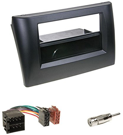 Einbauset : Autoradio Doppel-DIN 2-DIN Radioblende Radio Blende Halterung mit Ablagefach schwarz + ISO Radioanschlusskabel/Radio Adapter + Antennenadapter für FIAT Stilo (192) 2001-05/2008