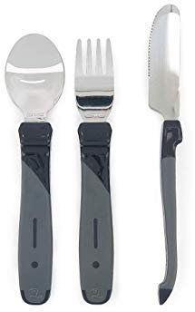 Twistshake Posate Bambini Acciaio Inox 12+ Mesi | Cucchiaio + Forchetta + Coltello | Set Svezzamento Educativo | Posate Apprendimento Neonati | Senza BPA | Nero