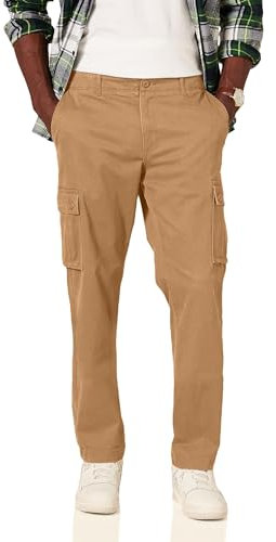 Amazon Essentials Men's Straight-Fit Stretch Cargo Trouser (Available in Big & Tall), Dark Khaki Brown, 33W / 29L