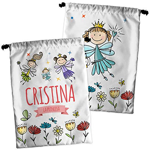 LolaPix Bolsa merienda Infantil. Regalo Personalizado con Nombre. Bolsa merienda Personalizada. Varios diseños. Hadas