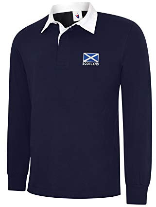 Uneek clothing Rugby-Shirts mit Schottland-Flagge, langärmelig, 6 Nationen Rugby, marineblau, XL