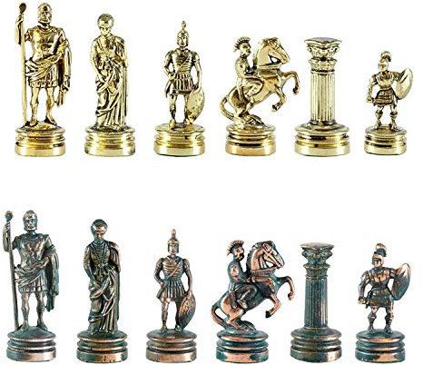 Greek Roman Army Small Chess Set - Brass&Green - Without Chess Board