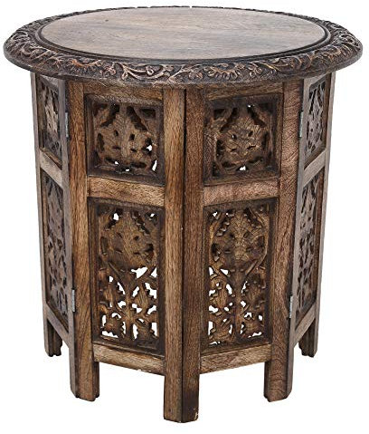 RAJRANG BRINGING RAJASTHAN TO YOU Orientalisch Rund Holz Beistelltisch Hocker Antique Holztisch Couchtisch Klappbar Woden Blumenhocker für Deko Sofa Wohnzimmer 45 cm