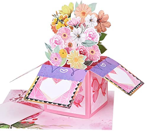 3D Pop Up Karte Blumenstrauß-Geschenkkarte mit Blumen für Frauen, Mama, Frau, Freundin, Grußkarten Geburtstag mit Umschlag für Jubiläums, Valentinstag, Muttertag, Gute Besserung, Hochzeit, Danke