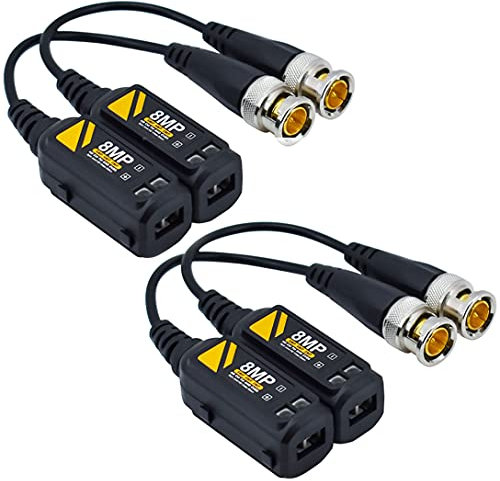 Greluma 2 Paar 8MP / 4K Passiver HD BNC Video Balun Transceiver Sender über UTP RJ45 Kabel AHD/TVI/CVI/CVBS Kabelanschlüsse für 720P / 960P / 1080P / 3/4/5 / 8MP CCTV Überwachungskameras