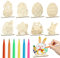 Sprinlot Ostern Basteln Holz, 9 Stück Bastelset Kinder Ostern Mit 6 Buntstiften, Ostern Handwerk Holz Ornamente, Ostern Frühling Deko, Osterhase Holzhuhn Eier Blumen Holzverzierung