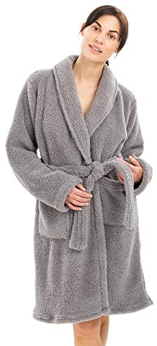 HOMELEVEL Accappatoio Donna Spugna Morbida Senza Cappuccio - Vestaglia Donna Pile Soffice - Veste da Camera - Asciugamano Palestra con Tasche Piscina
