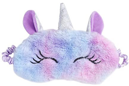 J26 Einhorn Plüsch Schlafmaske Regenbogen Schlafbrille Augenmaske super flauschig (Einhorn 4 (Augen zu))