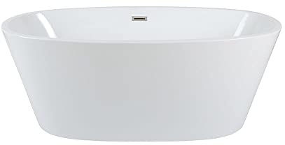 MILANO White 1595x740mm Double Ended Freestanding Oval Bath Chrome Overflow