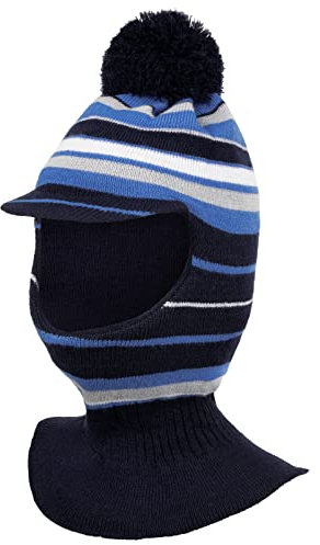 Smarilla Jungen Wintermütze Schalmütze Schlauchmütze Strickmütze Streifen, Farbe: Dunkelblau-Blau