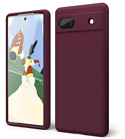 oakxco for Google Pixel 6A Phone Case Liquid Silicone, Cute Thin Slim Soft Rubber TPU Plain Smooth Gel Cover for Women Girl Aesthetic Design, Matte Solid Protective & Shockproof, Burgundy Plum Wine