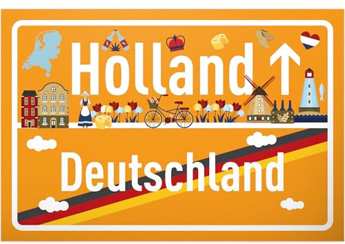 DankeDir! Holland Deutschland Ortsschild - Schild 30 x 20 cm - Geschenk Idee Gutschein Reise Urlaub Reisegutschein Männer & Frauen Geldgeschenk Abschiedskarte Geschenkidee Deko Karte
