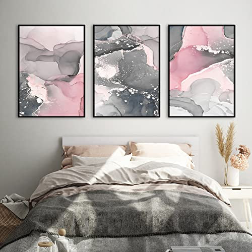 OTURRI Art mural scandinave abstrait rose gris marbre affiches et Toile tableau peinture Murale Tableaux style nordique Decoration de la maison 40x60cmx3 sans cadre