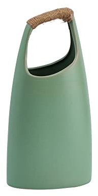 Bloomingville Moderne Vase aus Steingut, Rattan-Griff, Grau, 33,7 cm hoch, Mintgrün