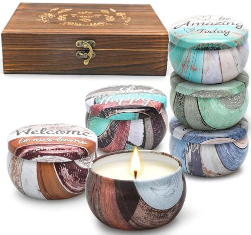 Natural Soy Wax Candle 6 Pack,Wood Candle Box,Womens Gift Sets,Scented Candles Gift Box,Candle Sets for Women Gifts,House Warming Gifts New Home,Candle Gift Set,Candles Gifts for Women
