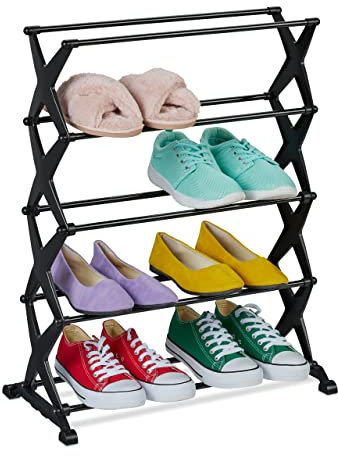 Relaxdays Schuhregal, 10 Paar Schuhe, HxBxT: 66 x 50,5 x 25 cm, schmal, leicht, 5 Ablagen, Metall & Kunststoff, schwarz