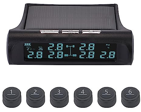 Shkalacar Reifendrucksensor Wohnmobile, Reifendruckmesser Tpms, Solarbetriebenes 6 Rad Reifendrucküberwachungssystem für Lastkraftwagen, Wohnmobile, Busse und Großtransporter