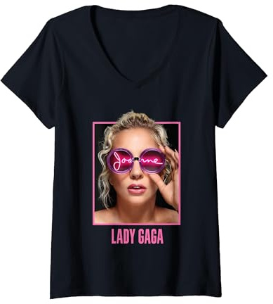 Damen Lady Gaga Joanne Brille T-Shirt mit V-Ausschnitt