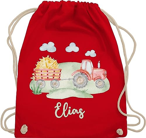 Turnbeutel Rucksack - Traktor Trecker Bauer Schlepper Landwirtschaft Bulldog - Unisize - Rot - junge stoffbeutel für kindergarten traktoren und name beutel jungen personalisierte kinder rucksäcke