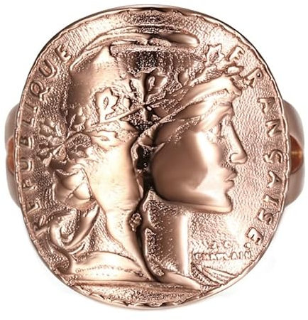 BOBIJOO Jewelry - Damenring Siegelring tailliert Marianne Münze 20 Francs Louis Napoleon Edelstahl Roségold, Edelstahl Roségold