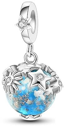 Streetculture Leuchtende Sterne und Mond Kugel - Bettelarmband Anhänger Schmuck Dekoration Zubehör Geschenk Sterlingsilber