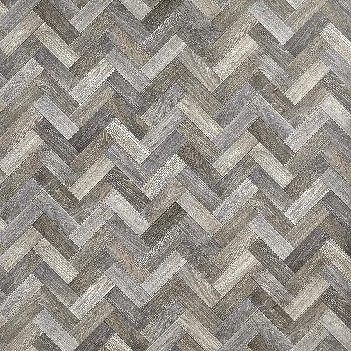 Wood Effect Herringbone Vinyl Sheet Flooring Grey Brown Lino Flooring Roll Anti Slip Water Resistant Bathroom Kitchen Living Room Vinyl Flooring (Rufford Small Herringbone, 7.5m x 3m)