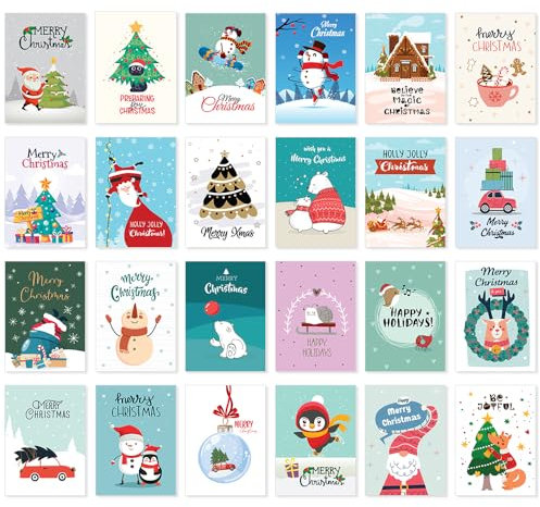 Papa Prints® Weihnachtskarten 2023 Weihnachtskarten 24 Stück Grußkarten Multipack Kinder Weihnachtskarten Weihnachtskarten für Familienmitglieder
