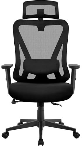 Yaheetech Silla Escritorio de Oficina Ergonomica Sillon Despacho con Respaldo Bloqueable Entre 90° y 130° Silla Soporte Lumbar Ajustable Malla Transpirable para Oficina Estudio Negro