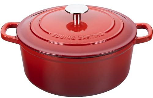 EDGING CASTING Enameled Cast Iron Dutch Oven Pot with Lid, 7 Quart, Round Dutch Ovens, Bread Oven Dual Handles, for Bread Baking, Oven Safe up to 500°F, Red