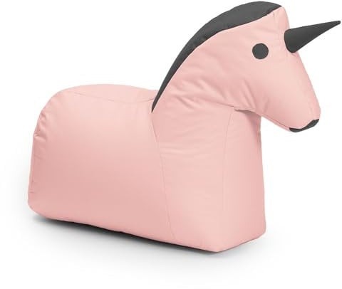 Lumaland Kindersitzsack Einhorn | Sitzsack Tier Familie für Kinder | Wasserabweisender Bean Bag für Indoor & Outdoor | Pflegeleichtes Material | 85 x 70 x 45 cm & 1,9 kg leicht [Pink/Grau]