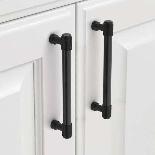 9BUILD 10 Stück Schrankgriffe Schwarz Lochabstand 128mm Griffe für Küchenschränke Gerändelte Möbelgriffe Küchengriffe griffe möbel Küchenschrank Schranktürgriffe EU0046